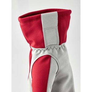 Hestra red and grey glove cuff detail
