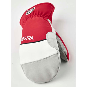 Hestra red white and grey winter mitten