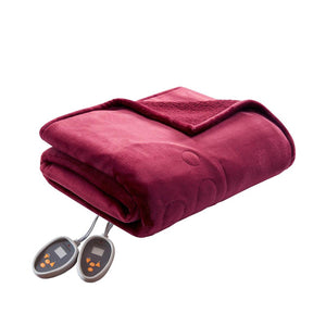 Woolrich burgundy heated throw blanket with two digital controllers