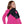 Woman wearing a black Polar Products shoulder ice wrap over a pink long sleeve shirt