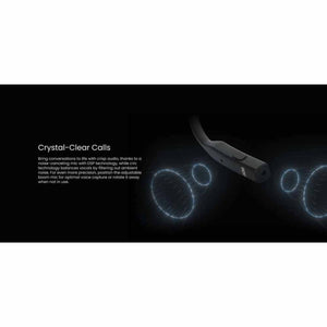 Adjustable boom microphone on headset with digital sound wave visualization