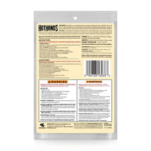 Hothands lap warmer packaging back with instructions and safety warnings