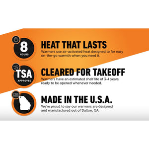 Infographic showing 8 hours of heat, TSA approval, and USA manufacturing in Dalton Georgia