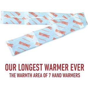 Hothands long body warmer with branded pattern and text overlay describing the product size