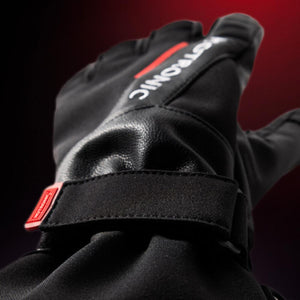 Black Hotronic glove with adjustable wrist strap and white branding