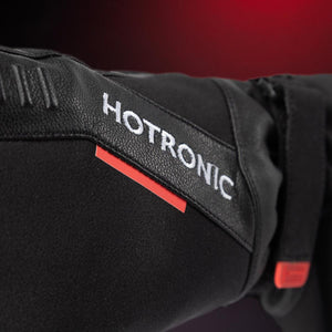 Black Hotronic glove with white brand logo and red accent