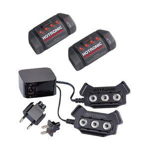 Hotronic XLP battery packs with charging base and international power adapters