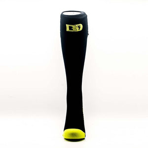 Hotronic black knee high sock with yellow toe and logo
