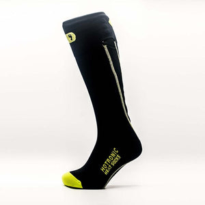 Black Hotronic heat sock with yellow toe and logo