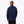 Back view of a man wearing a navy blue Mobile Warming long sleeve zip up jacket