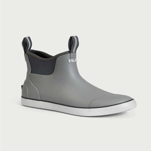 Huk grey waterproof ankle boot with white sole and pull tabs