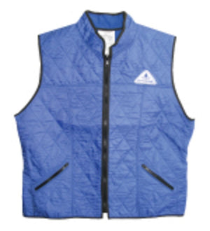 Blue HyperKewl quilted cooling vest with black zipper and trim