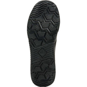 Black rubber boot outsole with geometric chevron tread pattern