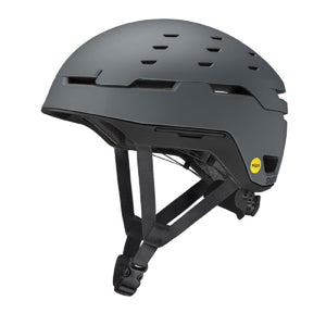 Matte grey Smith Optics bicycle helmet with Mips technology and adjustable chin strap