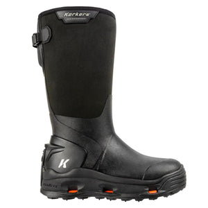 Korkers black waterproof rubber boot with side buckle