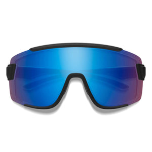 Smith Optics performance sunglasses with black frame and blue mirrored lens
