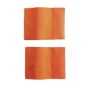 Two rectangular orange elastic armbands with velcro fasteners