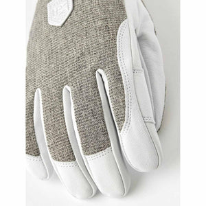 Hestra glove with grey textured fabric and white leather detailing