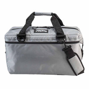 Silver AO Coolers soft sided cooler bag with black handles and shoulder strap
