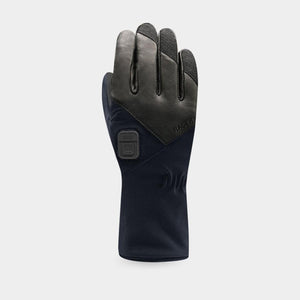 Racer black heated glove with leather palm and control button