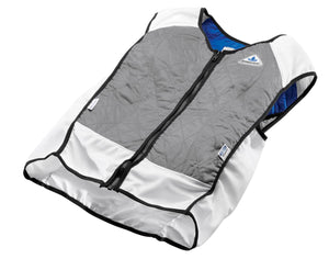 TechKewl white and grey quilted cooling vest with front zipper closure