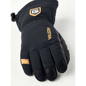 Hestra black winter glove with leather palm and logo patch