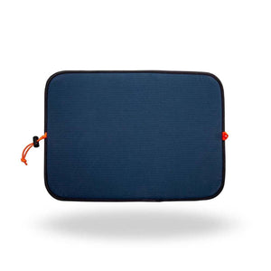 Ignik blue rectangular padded seat cushion with orange drawstring