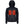 Black hooded heated jacket with glowing red heating elements on the chest