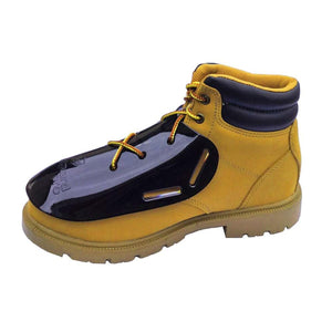 Yellow work boot with black metatarsal guard and yellow laces