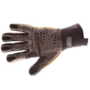 Impacto work glove with grey textured grip palm and yellow accents