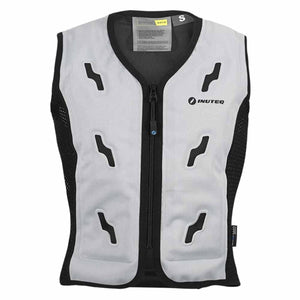 Inuteq grey and black cooling vest with front zipper and black geometric accents
