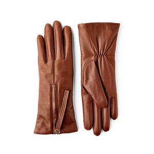 Hestra brown leather gloves with side zipper detail