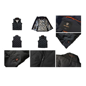 G-Tech black quilted vest showing front back interior lining and brand logo details