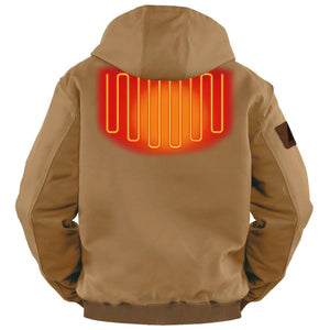 ActionHeat tan hooded jacket with back heating element graphic