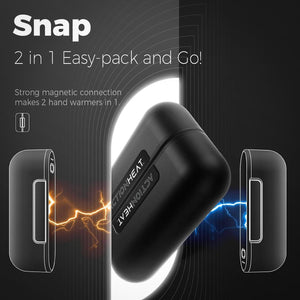 ActionHeat magnetic hand warmers showing two separate units connecting into one device