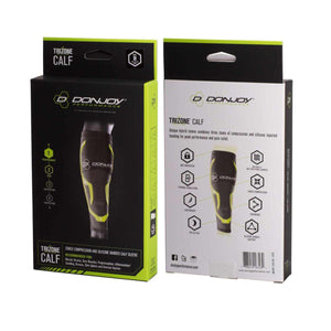 DonJoy Trizone calf compression sleeve packaging showing product features and benefits