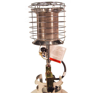 Portable propane tank top heater with wire safety cage