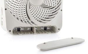 O2 Cool portable fan with open battery compartment and detached cover