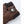 Close up of brown Hestra leather glove cuff with ribbed knit trim and branded metal snap button