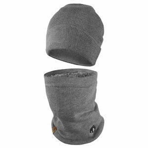 ActionHeat grey knit beanie and matching neck warmer set