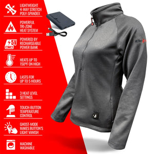ActionHeat grey fleece jacket with power bank and feature list