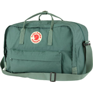 Green FjallRaven Kanken duffel bag with front pocket and top handles