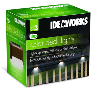 Jobar Ideaworks set of three LED solar deck lights in retail packaging