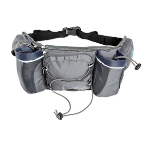 ExtremeMIST grey hydration waist pack with two bottle holders and bungee cord storage