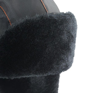 Ergodyne winter hat with black faux fur lining and orange stitching