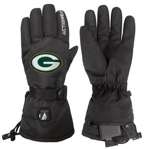 ActionHeat Green Bay Packers black heated gloves with battery pack