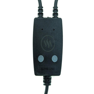 Glovii black rectangular heating controller with two buttons and cables