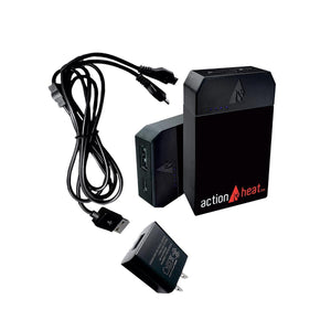 ActionHeat power bank battery pack with charging cable and wall adapter