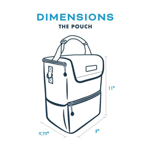 Kanga Coolers The Pouch dimensions diagram showing 11 inch height 8 inch width and 5.75 inch depth