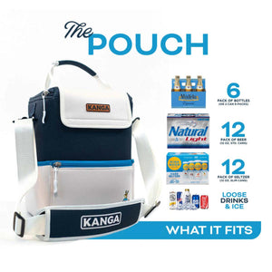 Kanga Coolers The Pouch showing capacity for various beverage packs and loose drinks with ice